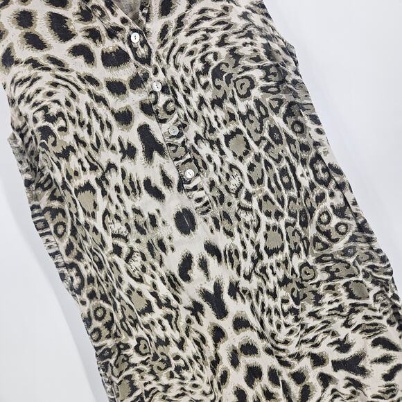 Lungo L'arno Shirt Dress Linen Cheetah Leoaprd Print Sleeveless Button Front M - Picture 3 of 5